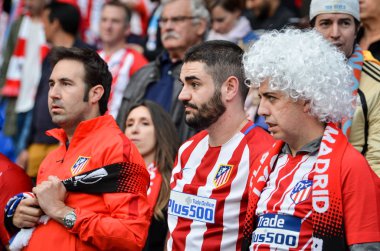 Lyon, Fransa - 16 Mayıs, 2018: Atletico Madrid taraftarları final Uefa Avrupa Ligi sırasında takım maç arada Atletico Madrid vs Groupama Stadyumu, Fransa Olimpik Marsilya standları destek