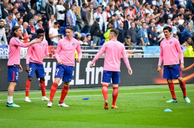 Lyon, Fransa - 16 Mayıs, 2018: eğitim futbolcular final Uefa Avrupa Ligi önce Atletico Madrid Maç Groupama Stadyumu, Fransa