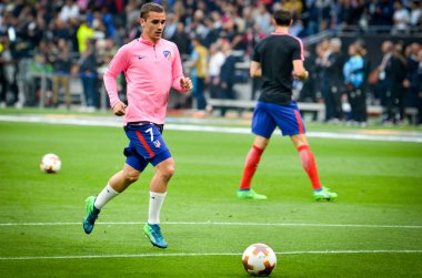 Lyon, Fransa - 16 Mayıs, 2018: Antoine Griezmann arada Atletico Madrid vs Olimpik Marsilya Groupama Stadyumu, Fransa final Uefa Avrupa Ligi maçı sırasında
