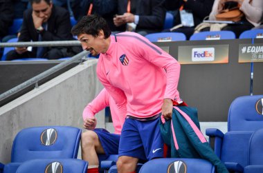 Lyon, Fransa - 16 Mayıs, 2018: yedek futbol oyuncular final Uefa Avrupa Ligi sırasında tezgah Atletico Madrid Maç Groupama Stadyumu, Fransa