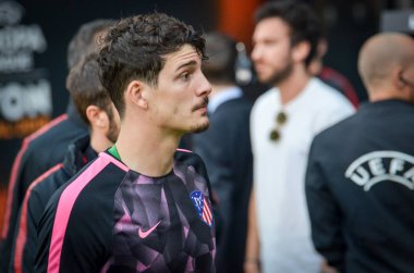 Lyon, Fransa - 16 Mayıs, 2018: futbolcu Atletico Madrid vs Groupama Stadyumu, Fransa Olimpik Marsilya arasında final Uefa Avrupa Ligi maçı sırasında