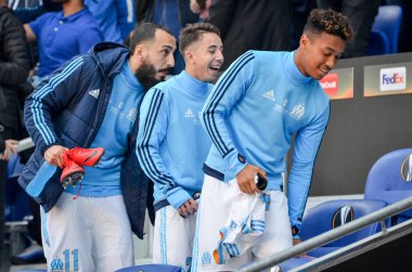 Lyon, Fransa - 16 Mayıs, 2018: futbolcu Atletico Madrid vs Groupama Stadyumu, Fransa Olimpik Marsilya arasında final Uefa Avrupa Ligi maçı sırasında