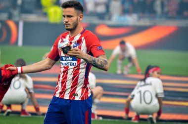 Lyon, Fransa - 16 Mayıs, 2018: Saul Niguez arada Atletico Madrid vs Olimpik Marsilya Groupama Stadyumu, Fransa final Uefa Avrupa Ligi maçı sırasında