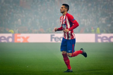 Lyon, Fransa - 16 Mayıs, 2018: Lucas Hernandez Atletico Madrid vs Groupama Stadyumu, Fransa Olimpik Marsilya arasında final Uefa Avrupa Ligi maçı sırasında