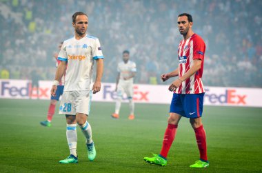Lyon, Fransa - 16 Mayıs, 2018: Diego Godin Atletico Madrid vs Groupama Stadyumu, Fransa Olimpik Marsilya arasında final Uefa Avrupa Ligi maçı sırasında