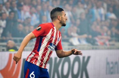 Lyon, Fransa - 16 Mayıs, 2018: Atletico Madrid vs Groupama Stadyumu, Fransa Olimpik Marsilya arasında final Uefa Avrupa Ligi maçı sırasında Koke futbolcu