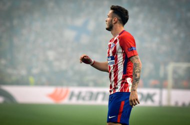 Lyon, Fransa - 16 Mayıs, 2018: aul Niguez arada Atletico Madrid vs Olimpik Marsilya Groupama Stadyumu, Fransa final Uefa Avrupa Ligi maçı sırasında