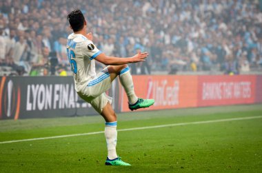 Lyon, Fransa - 16 Mayıs, 2018: Florian Thauvin arada Atletico Madrid vs Olimpik Marsilya Groupama Stadyumu, Fransa final Uefa Avrupa Ligi maçı sırasında