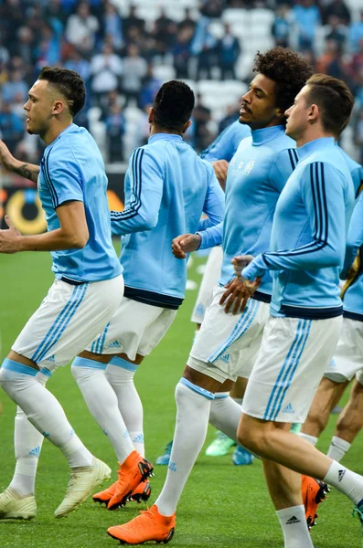 Lyon, Fransa - 16 Mayıs, 2018: futbol oyuncu Olimpik Marsilya eğitim daha önce final Uefa Avrupa Ligi maç Atletico Madrid vs arasında Olimpik Marsilya Groupama Stadyumu, Fransa