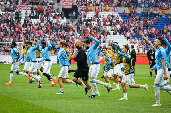 Lyon, Fransa - 16 Mayıs, 2018: futbol oyuncu Olimpik Marsilya eğitim daha önce final Uefa Avrupa Ligi maç Atletico Madrid vs arasında Olimpik Marsilya Groupama Stadyumu, Fransa