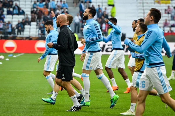 Lyon, Fransa - 16 Mayıs, 2018: futbol oyuncu Olimpik Marsilya eğitim daha önce final Uefa Avrupa Ligi maç Atletico Madrid vs arasında Olimpik Marsilya Groupama Stadyumu, Fransa