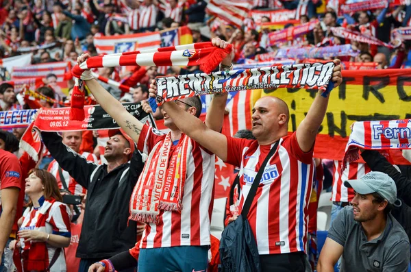 Lyon Frankrike Maj 2018 Atletico Madrid Fans Står Stöd Laget — Stockfoto