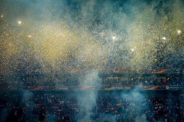 Lyon Francia Mayo 2018 Ceremonia Apertura Europa League Con Fuegos —  Fotos de Stock