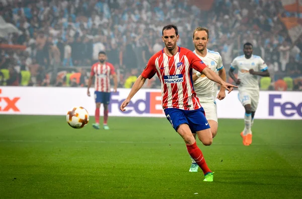 Lyon, Fransa - 16 Mayıs, 2018: Diego Godin Atletico Madrid vs Groupama Stadyumu, Fransa Olimpik Marsilya arasında final Uefa Avrupa Ligi maçı sırasında