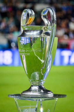 Tallinn, Estonya - 15 Ağustos, 2018: Kupası Finali sırasında yakından Uefa Şampiyonlar Ligi Kupası 2018 Uefa Süper Kupası maç Atletico Madrid vs Real Madrid, Estonya arasında