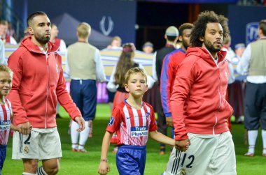 Tallinn, Estonya - 15 Ağustos, 2018: Marcelo final sırasında 2018 Uefa Süper Kupası maç arada Atletico Madrid vs Real Madrid A. Le Coq Arena Stadyumu, Estonya
