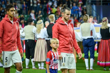 Tallinn, Estonya - 15 Ağustos, 2018: Gareth Bale son sırasında 2018 Uefa Süper Kupası maç arada Atletico Madrid vs Real Madrid A. Le Coq Arena Stadyumu, Estonya