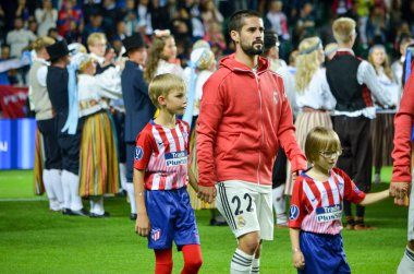 Tallinn, Estonya - 15 Ağustos, 2018: 2018 Uefa Süper Kupası Finali sırasında Çifleşme maç arada Atletico Madrid vs Real Madrid A. Le Coq Arena Stadyumu, Estonya,