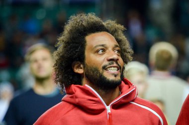 Tallinn, Estonya - 15 Ağustos, 2018: Marcelo final sırasında 2018 Uefa Süper Kupası maç arada Atletico Madrid vs Real Madrid A. Le Coq Arena Stadyumu, Estonya