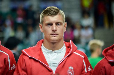 Tallinn, Estonya - 15 Ağustos, 2018: Toni Kroos final sırasında 2018 Uefa Süper Kupası maç arada Atletico Madrid vs Real Madrid A. Le Coq Arena Stadyumu, Estonya