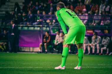 Tallinn, Estonya - 15 Ağustos, 2018: Jan Oblak final sırasında 2018 Uefa Süper Kupası maç arada Atletico Madrid vs Real Madrid A. Le Coq Arena Stadyumu, Estonya