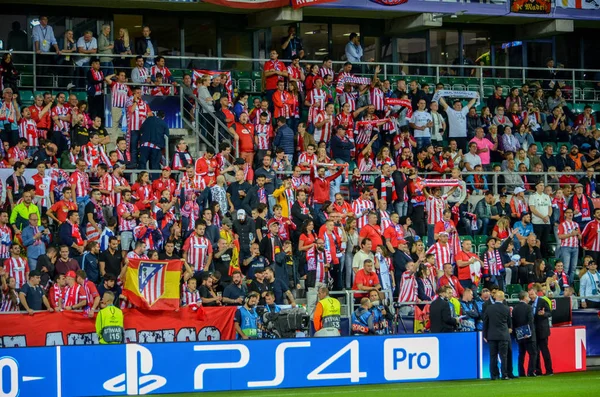 Tallinn Estland Augustus 2018 Fans Van Atletico Madrid Tribunes Steun — Stockfoto