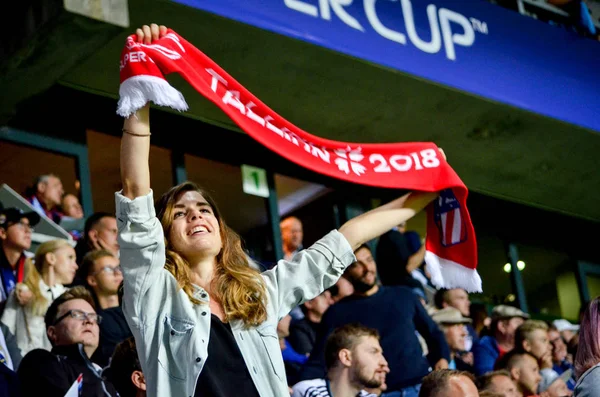 Tallinn Estonya Ağustos 2018 Atletico Madrid Taraftarları Kız Son 2018 — Stok fotoğraf