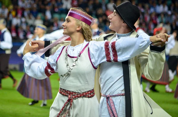 Tallinn Estland Augustus 2018 Openingsceremonie Van Super Cup Wedstrijd Klederdracht — Stockfoto