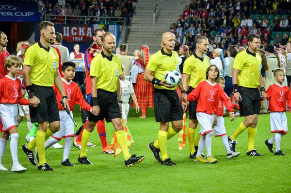 Tallinn Estônia Agosto 2018 Painel Árbitros Leva Campo Com Equipes — Fotografia de Stock