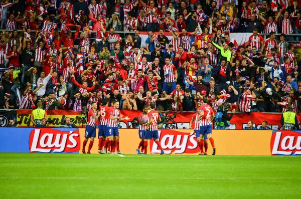 Tallinn Estonia Agosto 2018 Los Jugadores Del Atlético Madrid Celebran —  Fotos de Stock