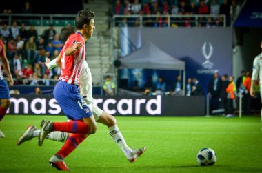 Tallinn, Estonya - 15 Ağustos, 2018: Rodri final sırasında 2018 Uefa Süper Kupası maç arada Atletico Madrid vs Real Madrid A. Le Coq Arena Stadyumu, Estonya