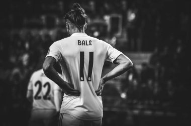 Tallinn, Estonya - 15 Ağustos, 2018: Gareth Bale son sırasında 2018 Uefa Süper Kupası maç arada Atletico Madrid vs Real Madrid A. Le Coq Arena Stadyumu, Estonya