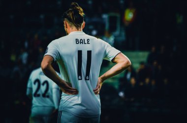 Tallinn, Estonya - 15 Ağustos, 2018: Gareth Bale son sırasında 2018 Uefa Süper Kupası maç arada Atletico Madrid vs Real Madrid A. Le Coq Arena Stadyumu, Estonya