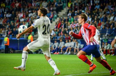 Tallinn, Estonya - 15 Ağustos, 2018: Marco Asensio final sırasında 2018 Uefa Süper Kupası maç arada Atletico Madrid vs Real Madrid A. Le Coq Arena Stadyumu, Estonya