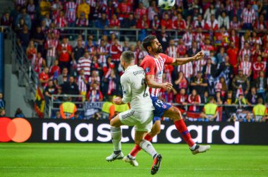Tallinn, Estonya - 15 Ağustos, 2018: Daniel Carvajal final sırasında 2018 Uefa Süper Kupası maç arada Atletico Madrid vs Real Madrid A. Le Coq Arena Stadyumu, Estonya