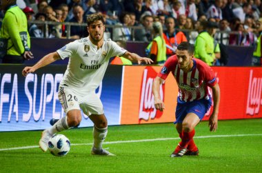 Tallinn, Estonya - 15 Ağustos, 2018: Marco Asensio final sırasında 2018 Uefa Süper Kupası maç arada Atletico Madrid vs Real Madrid A. Le Coq Arena Stadyumu, Estonya