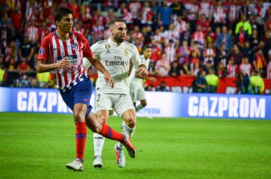 Tallinn, Estonya - 15 Ağustos, 2018: Rodri oyuncular final 2018 Uefa Süper Kupa sırasında maç arada Atletico Madrid vs Real Madrid A. Le Coq Arena Stadyumu, Estonya