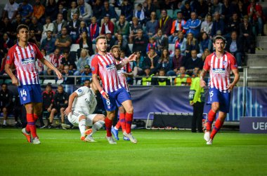 Tallinn, Estonya - 15 Ağustos, 2018: futbolcuların son 2018 Uefa Süper Kupası sırasında maç arada Atletico Madrid vs Real Madrid A. Le Coq Arena Stadyumu, Estonya