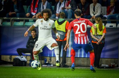 Tallinn, Estonya - 15 Ağustos, 2018: Juanfran son sırasında 2018 Uefa Süper Kupası maç arada Atletico Madrid vs Real Madrid A. Le Coq Arena Stadyumu, Estonya