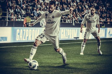 Tallinn, Estonya - 15 Ağustos, 2018: Çifleşme oyuncular final 2018 Uefa Süper Kupa sırasında maç arada Atletico Madrid vs Real Madrid A. Le Coq Arena Stadyumu, Estonya