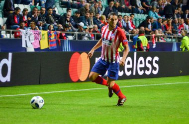 Tallinn, Estonya - 15 Ağustos, 2018: futbolcuların son 2018 Uefa Süper Kupası sırasında maç arada Atletico Madrid vs Real Madrid A. Le Coq Arena Stadyumu, Estonya