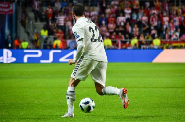 Tallinn, Estonya - 15 Ağustos, 2018: Çifleşme oyuncular final 2018 Uefa Süper Kupa sırasında maç arada Atletico Madrid vs Real Madrid A. Le Coq Arena Stadyumu, Estonya