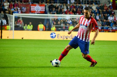 Tallinn, Estonya - 15 Ağustos, 2018: 2018 Uefa süper kupa final sırasında Koke maç arada Atletico Madrid vs Real Madrid A. Le Coq Arena Stadyumu, Estonya