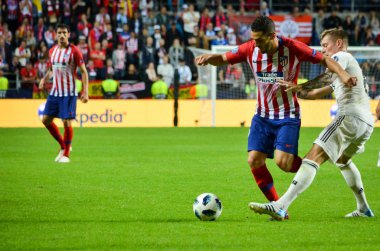 Tallinn, Estonya - 15 Ağustos, 2018: 2018 Uefa süper kupa final sırasında Koke maç arada Atletico Madrid vs Real Madrid A. Le Coq Arena Stadyumu, Estonya