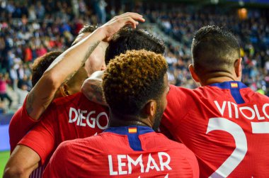 Tallinn, Estonya - 15 Ağustos, 2018: futbolcuların son 2018 Uefa Süper Kupası sırasında maç arada Atletico Madrid vs Real Madrid A. Le Coq Arena Stadyumu, Estonya