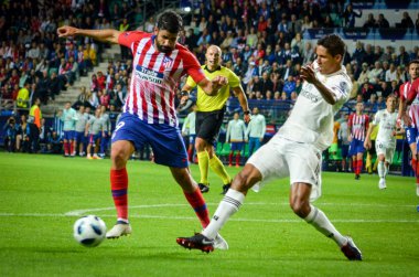 Tallinn, Estonya - 15 Ağustos, 2018: Diego Costa final sırasında 2018 Uefa Süper Kupası maç arada Atletico Madrid vs Real Madrid A. Le Coq Arena Stadyumu, Estonya