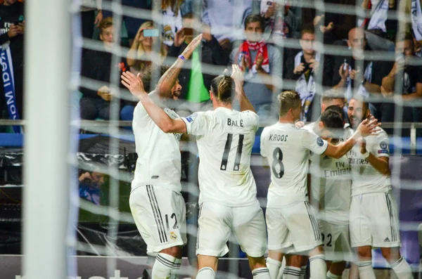 Tallinn Estonia August 2018 Real Madrid Players Celebrate Goal Scored — Stock Photo, Image