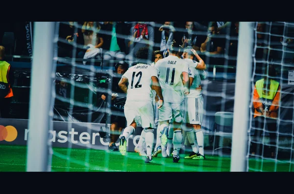 Tallinn Estonia August 2018 Real Madrid Players Celebrate Goal Scored — Stock Photo, Image