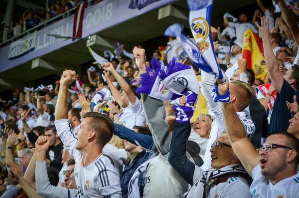 Tallinn Estônia Agosto 2018 Fãs Real Madrid Nas Arquibancadas Comemoram — Fotografia de Stock