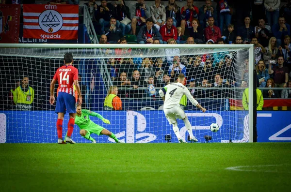 Tallinn Estland Augustus 2018 Sergio Ramos Scoort Een Penalty Tegen — Stockfoto